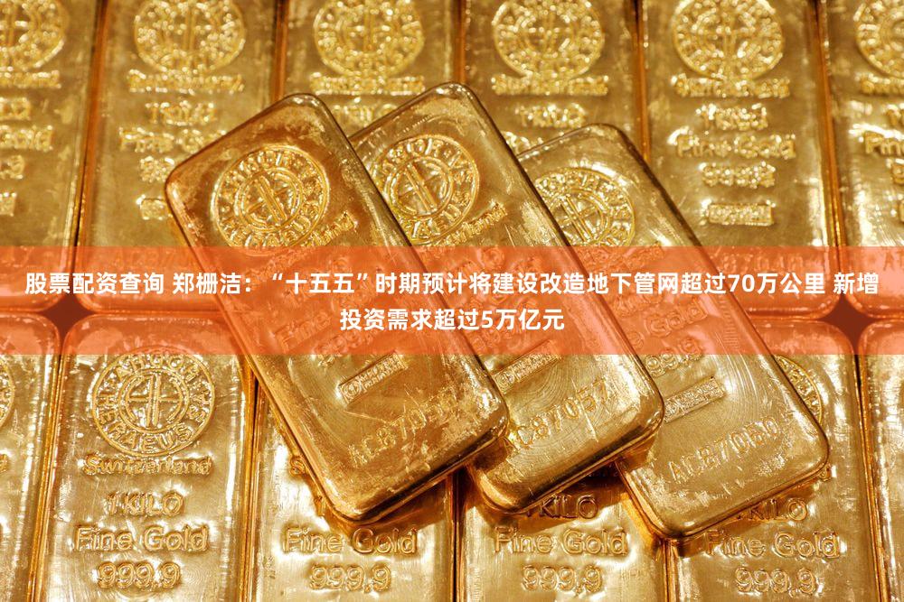 股票配资查询 郑栅洁：“十五五”时期预计将建设改造地下管网超过70万公里 新增投资需求超过5万亿元